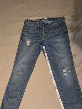 Distressed Women's Sonoma Button Skinny Crop Jeans in Blue